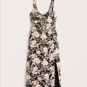 A&F Black Floral Cinch-Front Midi Dress